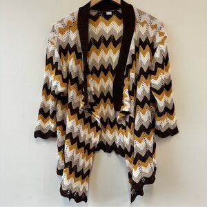 Chevron Patterned Lace Open Front Cardigan